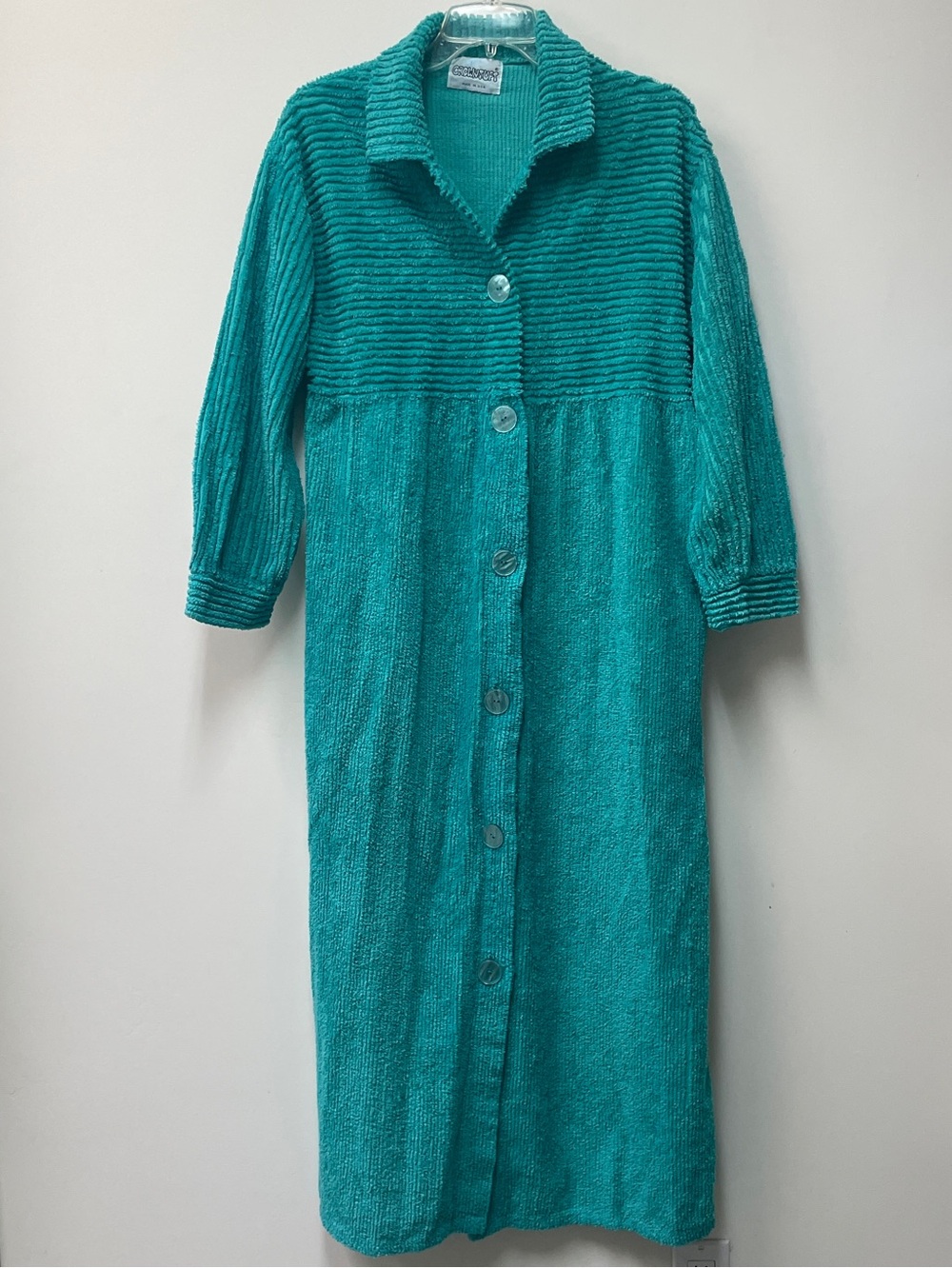 Vintage Crowntuft Green Chenille Button-Front Robe Housedress SZ M Grannycore